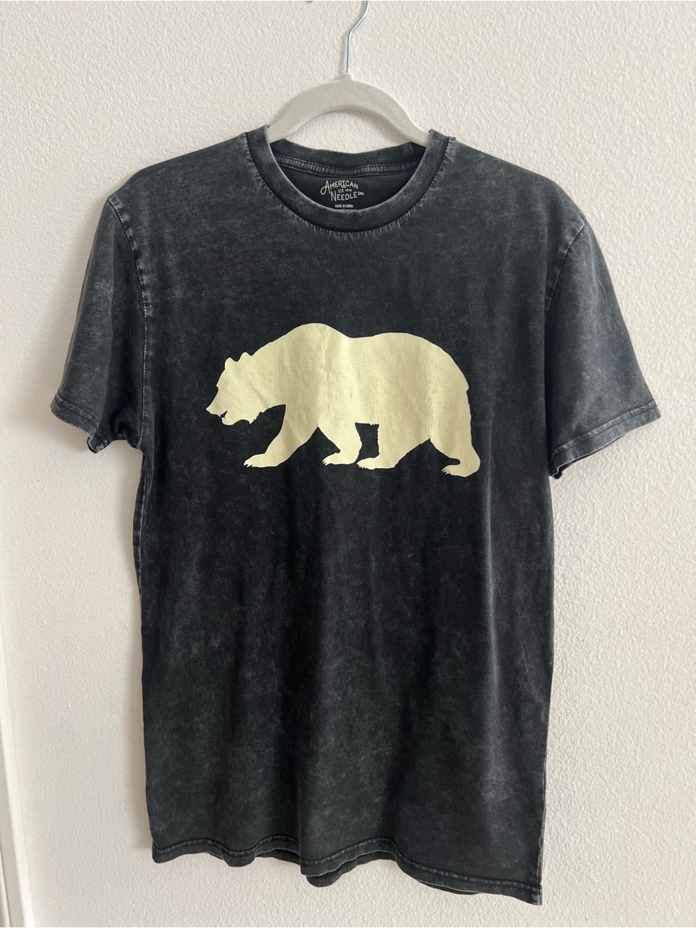 American Needle Black Tee with Cream Bear Graphic